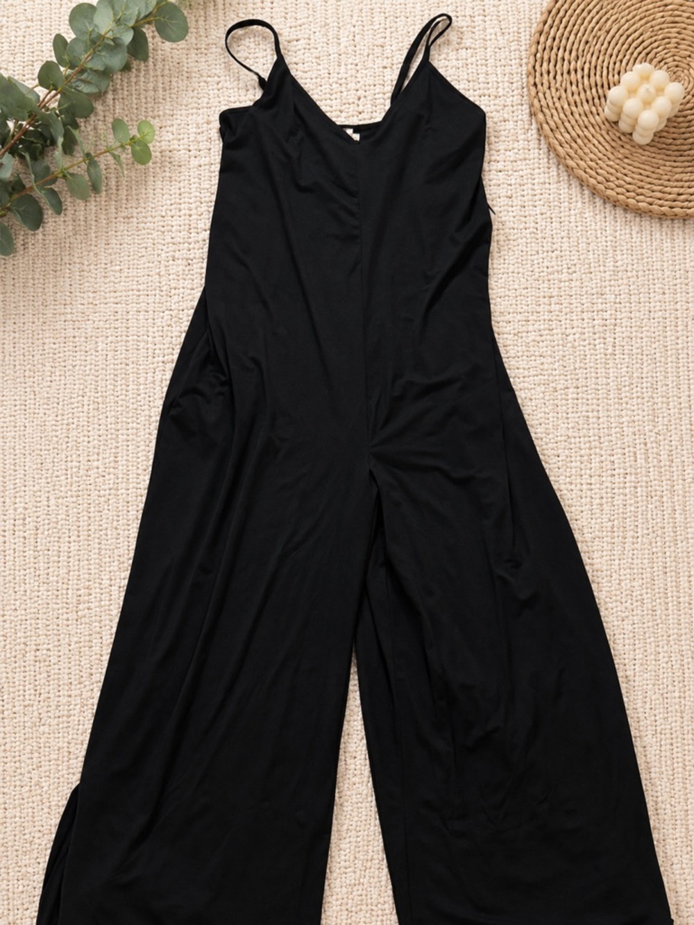NWT Ninexis Black Wide Leg Jumpsuit | Sleeveless Spaghetti Strap Romper | Size L